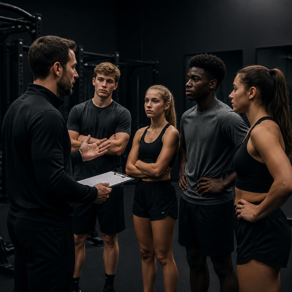 ETHOS coach briefing a group of young athletes